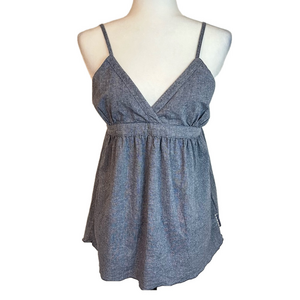 Powder Room Y2K Chambray Babydoll Smocked Top Adjustable Spaghetti Strap Large